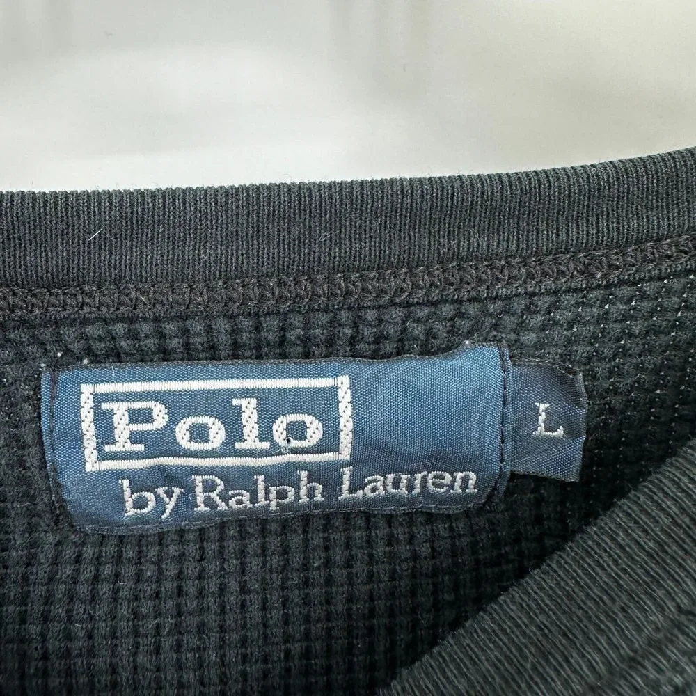 Vtg Polo Ralph Lauren Shirt CZ Mens L Black White Waffle‎ Knit 90s Y2K Mall Goth